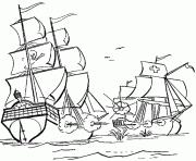 le bateau pirate attaque un navire de marchandises dessin à colorier