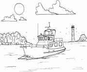 Coloriage bateau facile avec soleil et capitaine dessin