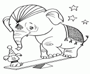 un chien avec un elephant dans un cirque dessin à colorier