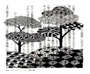 dessin style chinois arbres encre de chine dessin à colorier