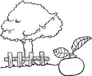Coloriage licorne a cote d un arbre dessin