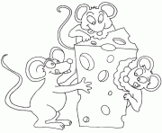 trois souris pour un morceau de fromage dessin à colorier