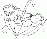 deux souris dans un parapluie dessin à colorier