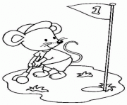 Une souris joue au golf dessin à colorier