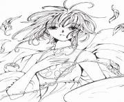 Coloriage adult back to childhood manga girl flowers dessin