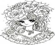 adulte retour enfance fille manga fleurs dessin à colorier