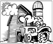 tracteur devant la ferme dessin à colorier