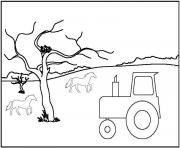 tracteur arbre cheval dessin à colorier