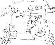 ferme avec tracteur dessin à colorier