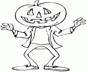 un garcon deguise avec une tete de citrouille pour Halloween dessin à colorier