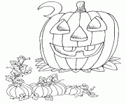 une citrouille d Halloween et 4 petit potirons dessin à colorier