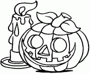 une bougie et une citrouille d Halloween dessin à colorier