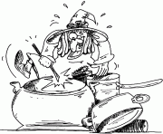 dessin d une sorciere qui cuisine dans sa marmite dessin à colorier