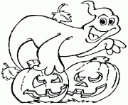 un fantome et deux citrouilles d halloween dessin à colorier