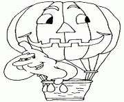un fantome dans une montgolfiere en forme de citrouille dessin à colorier