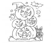 trois citrouilles d halloween empilees dessin à colorier
