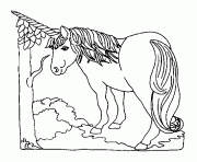 Coloriage licorne mature avec un regard percant et cheveux multicolor dessin