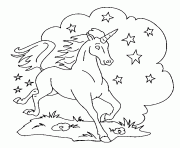 Coloriage une licorne dans un nuage d etoiles dessin