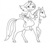 petite princesse sur un cheval dessin à colorier