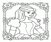 Coloriage La princesse avec des oiseaux un lapin et un ecureuil dessin