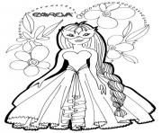 Coloriage princesse avec une robe motif de coeurs dessin