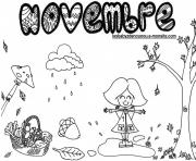 Coloriage novembre feuilles automne dessin