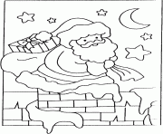 du pere noel qui arrive par la cheminee dessin à colorier