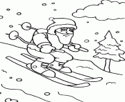 dessin du pere noel sur des skis dessin à colorier