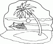 Coloriage palmier avec cocotier et bateau dessin