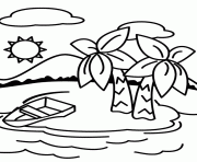 Coloriage palmier dauphin et bateau dessin