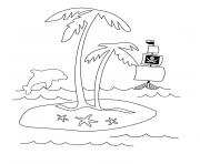 palmier dauphin et bateau dessin à colorier