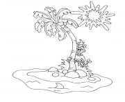 Coloriage palmier avec singe et plage dessin