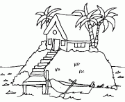 Coloriage palmier maison pres de la plage dessin