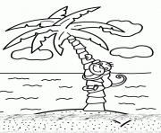 palmier avec singe et plage dessin à colorier