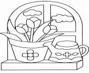pot de fleurs et un arrosoir dessin à colorier