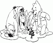 Bouriquet,Porcinet et Winnie devant un tout petit sapin dessin à colorier