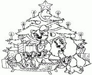 Coloriage jolie sapin de noel decore avec des boules de noel et des cadeaux au pied du sapin dessin