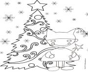 Coloriage lutin emballe un cadeau nounours dans une boite dessin