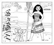 princesse vaiana moana Waialiki et Pui Pig dessin à colorier