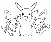 pikachu with his pichu friends pokemon dessin à colorier