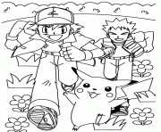 Coloriage sacha pikachu pierre pokemon aventure