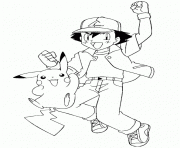 Coloriage sacha et pikachu sautent de joie dessin