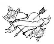 coeur fleur rose fleche vintage dessin à colorier