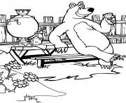 masha et michka ours deguste un cafe dessin à colorier