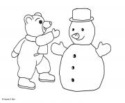 Coloriage Petit Ours Brun fait un bonhomme de neige page 001 dessin