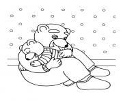 Coloriage Petit Ours Brun donne a manger aux poules dessin