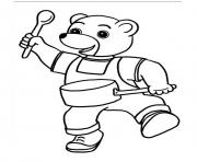 Coloriage Petit Ours Brun cuisine un gateau dessin