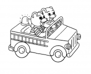 Petit Ours Brun joue les pompiers dans une voiture dessin à colorier