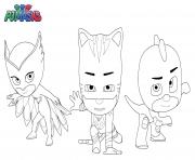 Pyjamasques Pj Masks Superheros Gluglu Bibou Yoyo dessin à colorier