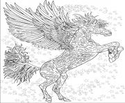 cheval adulte licorne ailes antistress etoiles dessin à colorier